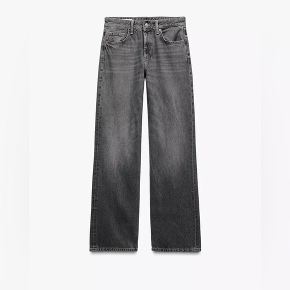 Zara TRF Mid Rise Wide Leg Jeans Black washed US 8 - Picture 3 of 12